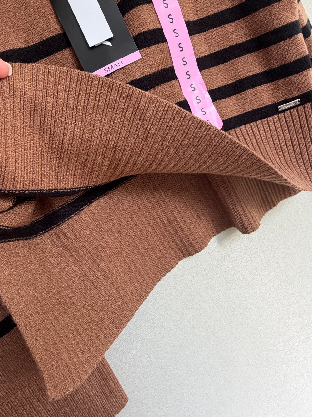 NEW Women's Brown Black Stripe DKNY Quarter Zip Sweater Size S - Picture 10 of 13